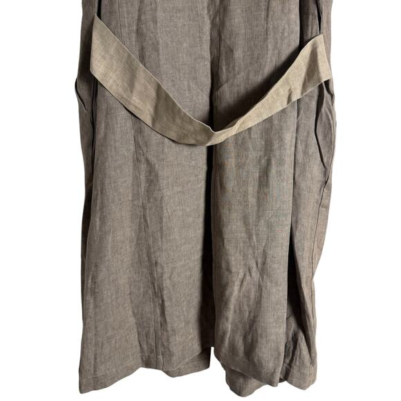 Eleventy Brown Linen Sleeveless Open Front Long Duster Trench Vest Size 10 - Picture 8 of 11